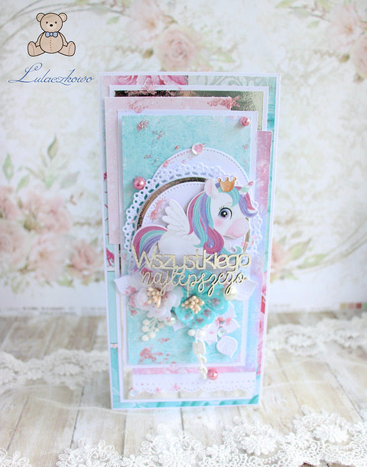 kartki, zaproszenia na chrzest Kartka urodzinowa DL "Rainbow Pony" GOTOWA