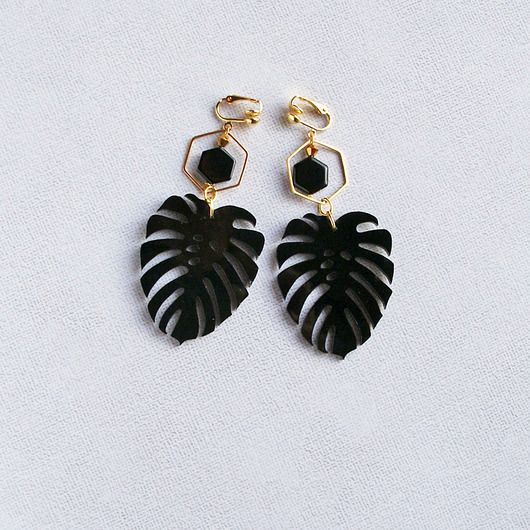 UNIKATOWE klipsy : MONSTERA : black kaktusia