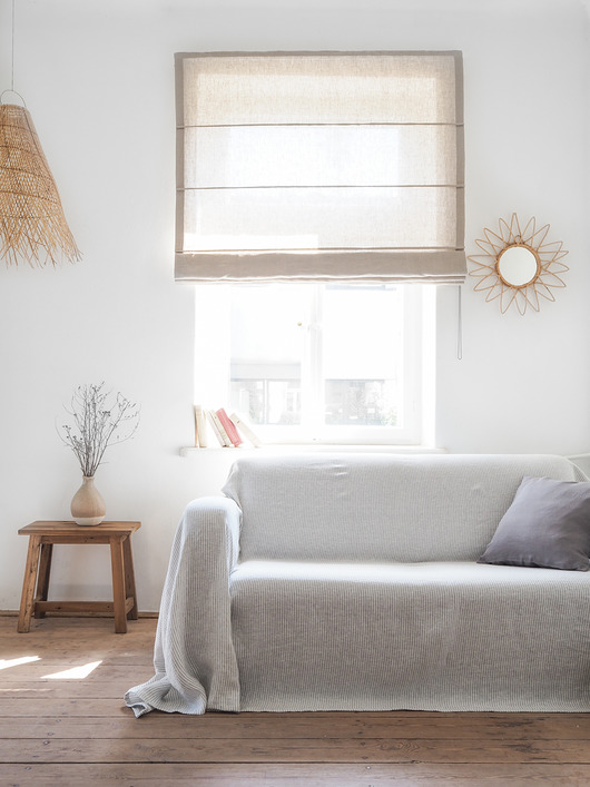 koce i narzuty Narzuta na kanapę  heavy linen GRAY STRIPES
