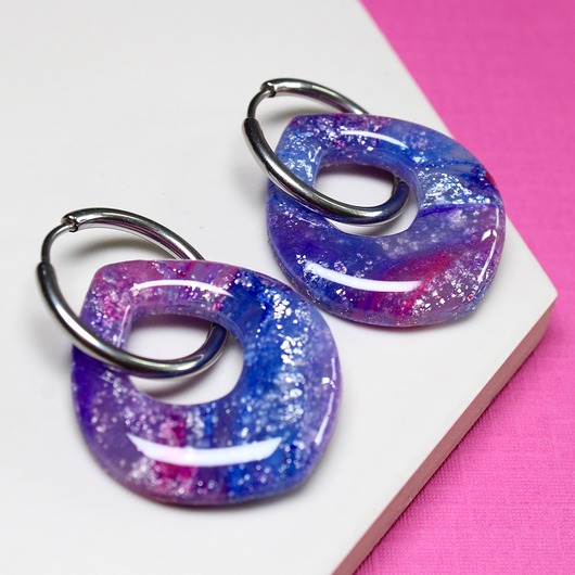 kolczyki z masy plastycznej Kolczyki GLOW krople galaxy