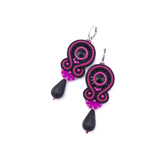 kolczyki soutache Kolczyki sutasz czarno fuksjowe eleganckie wiszące z dużą łezką Cleo