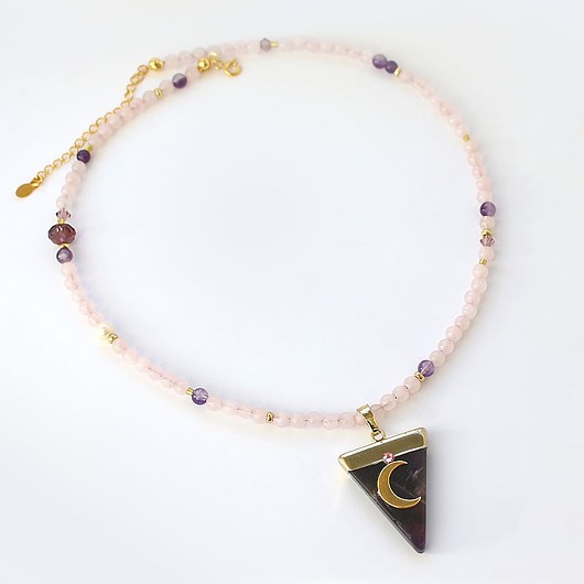 wisiory Ametyst kwarc różowy choker