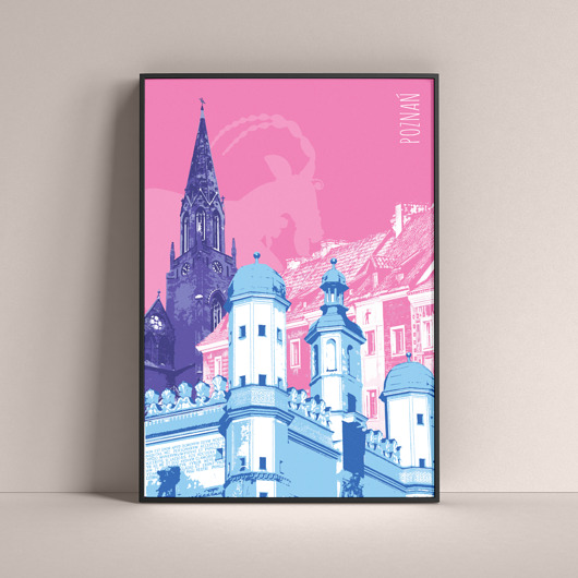 plakaty Poznań - autorski plakat, kolorowy kolaż, miasto. Na ścianę, do salonu