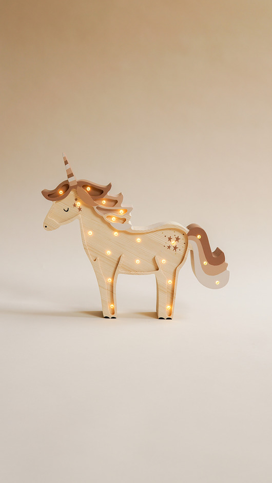 lampy do pokoju dziecka Drewniana Lampka Jednorożec - Brown