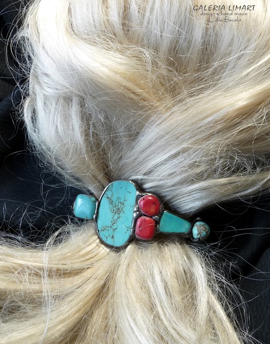 spinki i klamry do włosów Spinka do włosów Turkus i koral oryginalnny prezent handmade