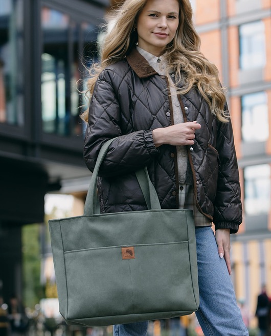 torby na ramię Torba NA LAPTOP Shopper z nubuku tapicerskiego w kolorze oliwki