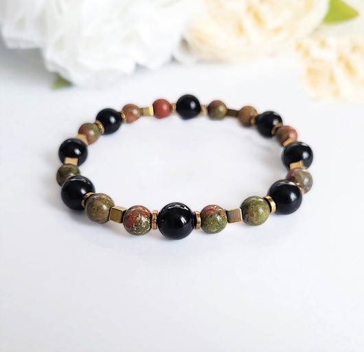 bransoletki z kamieni naturalnych Szczęśliwy związek- bransoletka z Unakitem i Obsydianem