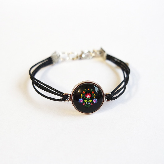 bransoletki ze szkła Bransoletka - Folkowa - czarna, sznurki