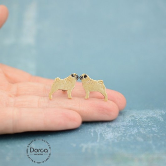Mops mini pieski- ceramiczne kolczyki Dorca