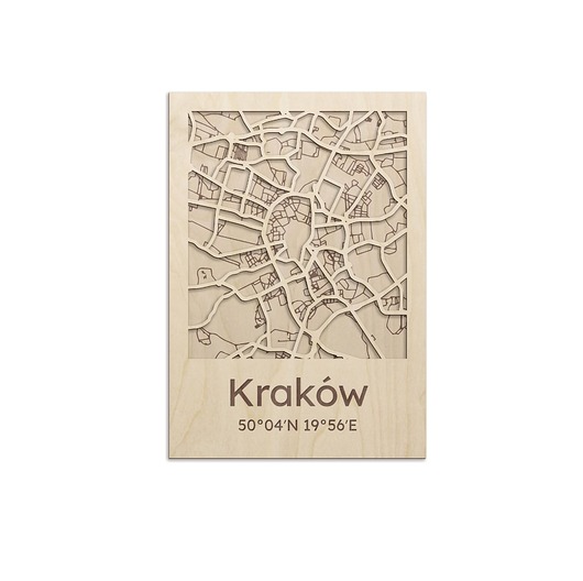 dekoracje - na ścianę Drewniany obraz MAPA MIASTA Kraków Plan miasta