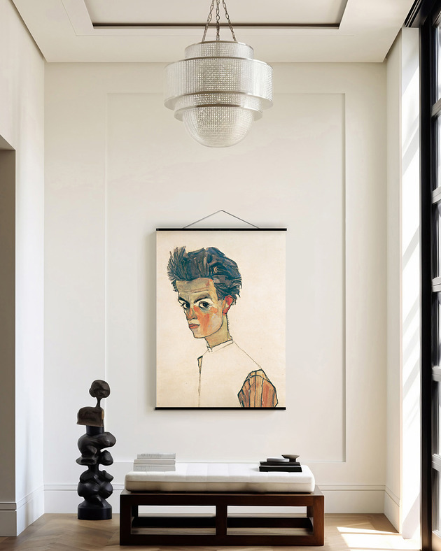 grafiki i ilustracje Duży obraz na płótnie - Autoportret w pasiastej koszul-Egon Schiele