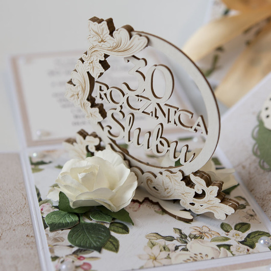 kartki scrapbooking 30 rocznica ślubu, perłowe gody, exploding box, kartka 3d
