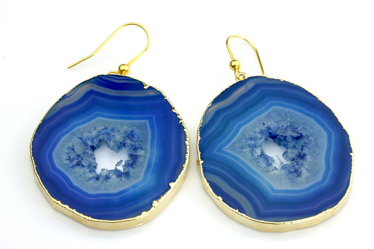 Earrings Plastry Geody Agatu Kobalt złoto Brazi Druse Jewelry