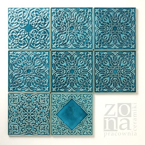 kafle ornamentowe 15cm x 8 sztuk turkusowe pracowniazona