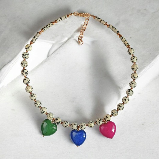 naszyjniki - inne Jaspis dalmatyński i serca : naszyjnik : 3 kolory