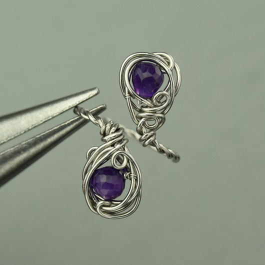 pierścionki - różne Pierścionek regulowany ametyst wire wrapping