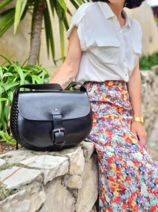 torby na ramię Torebka skórzana ręcznie robiona góralska Elena Czarna na ramię