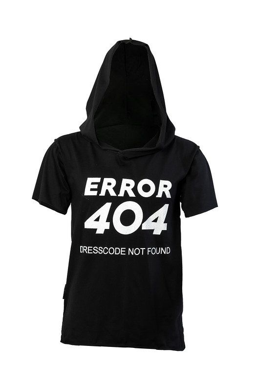 t-shirty męskie Czarny t-shirt z kapturem i nadrukiem ERROR 404