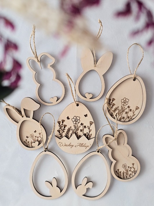 ozdoby wielkanocne Drewniane zawieszki wielkanocne - zestaw 8 sztuk