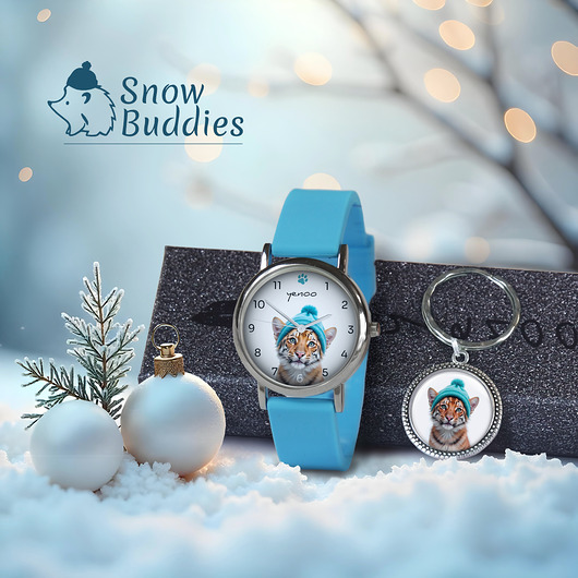 zegarki unisex Zestaw prezentowy - Tygrys  - zegarek i brelok - silikonowy, niebieski