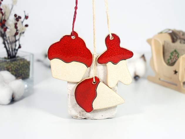 ozdoby choinkowe Komplet ceramicznych ozdób choinkowych