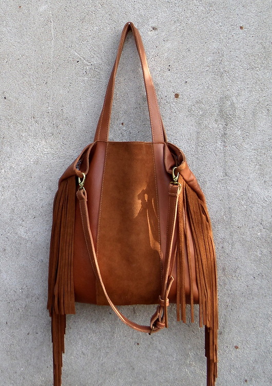 Boho bag skórzana torba z frędzlami Łagoda