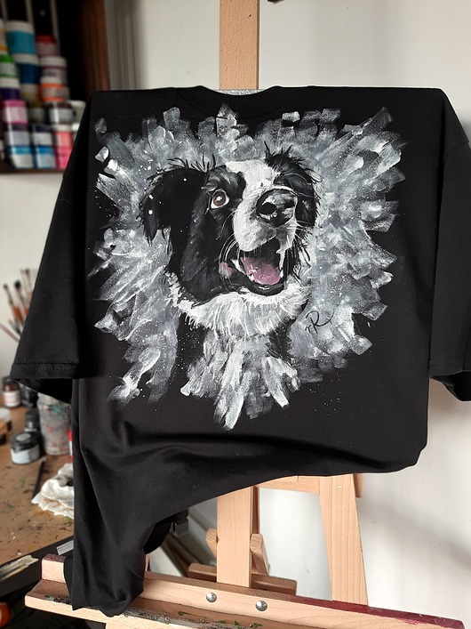 t-shirt damskie Ręcznie malowana damska koszulka Portret PIES/KOT