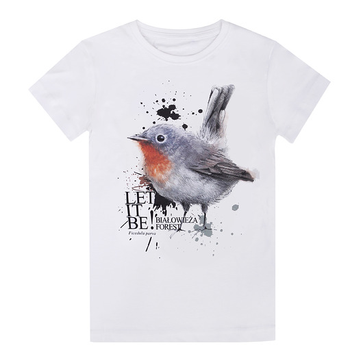 t-shirty dla dziewczynki T-shirt "BIAŁOWIEŻA FOREST" z PTASZKIEM