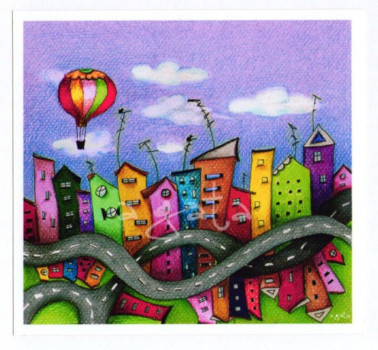 Balon nad miastem - ilustracja agatared