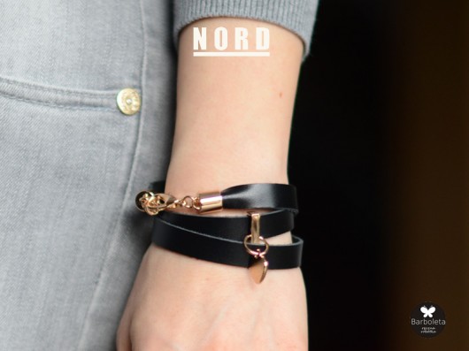 NORD black bransoletka skórzana barboleta