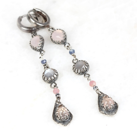 kolczyki srebrne Srebrne kolczyki wiszące Vintage z kamieniami szlachetnymi