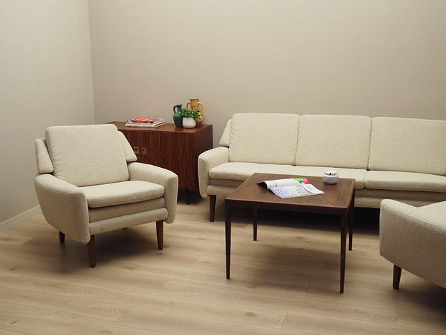 fotele Fotel kremowy, duński design, lata 70, produkcja: Dania