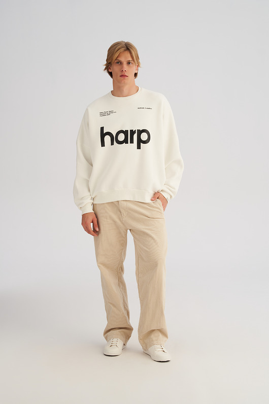 bluzy męskie Bluza bez kaptura LOOSE FIT bone HARP męska