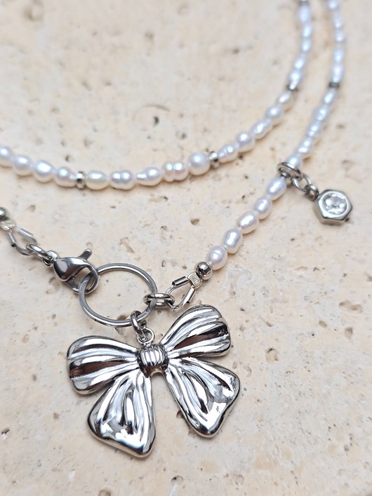 naszyjniki - inne Naszyjnik Perełki z Kokardką