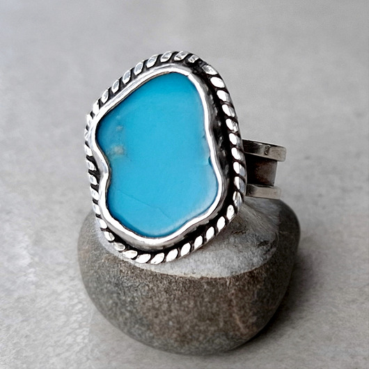 pierścionki srebrne Big blue srebrny pierścionek z naturalnym turkusem