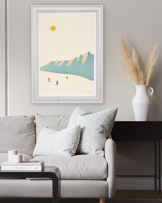 plakaty Plakat Narciarze na stoku - panorama z górskimi szczytami