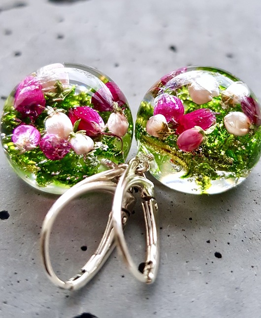 Kolczyki srebrne z mchem i wrzosem Grol Jewellery