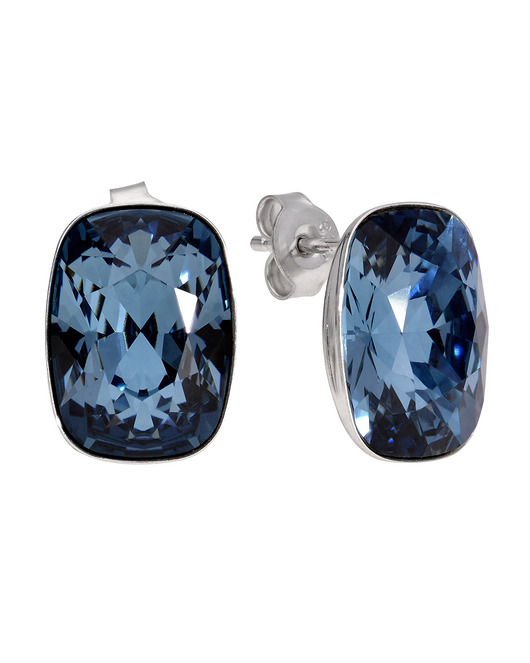 Srebrne kolczyki prostokąt niebieski Swarovski KOM Biżuteria