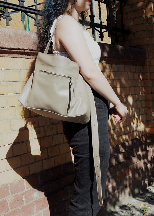 torby na ramię Taupe skórzana torba