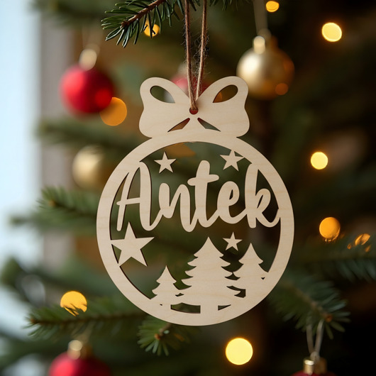 zabawki - inne Drewniana BOMBKA z imieniem personalizowana ozdoba na choinkę
