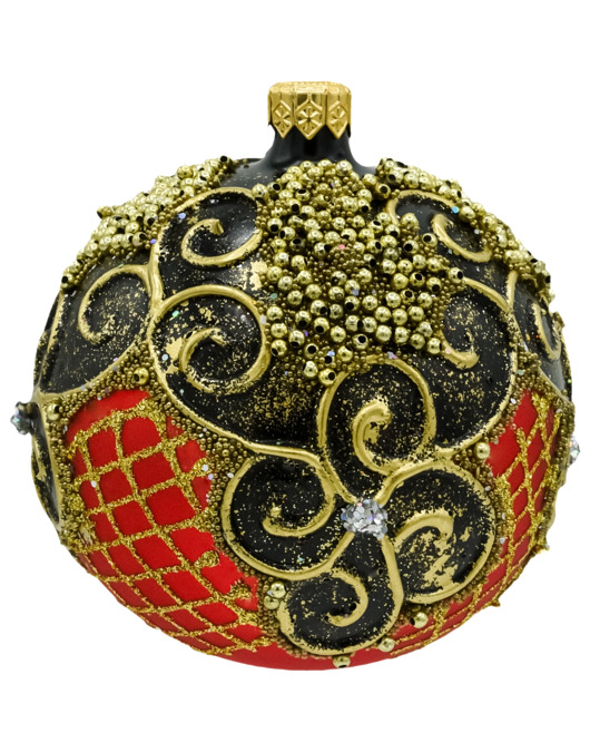 ozdoby choinkowe Bombka czerwona Vintage z bogatymi zdobieniami: 6 sztuk