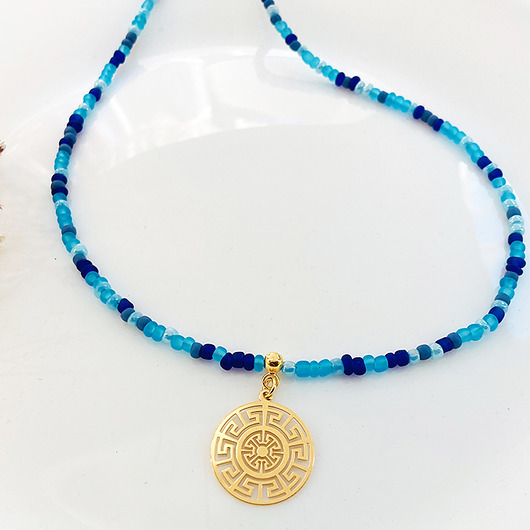 chokery Grecki Naszyjnik choker niebieskie koraliki