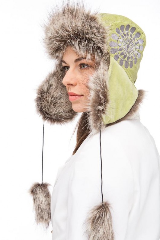 Czapka uszatka haft limonka moxos