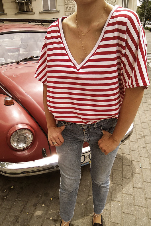 t-shirt damskie Bluzka w czerwone paski Flyga V-DEEP