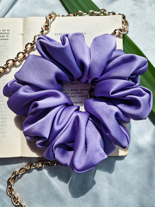 gumki do włosów Scrunchie Cloudy Lilac XL - gumka do włosów satynowa liliowa