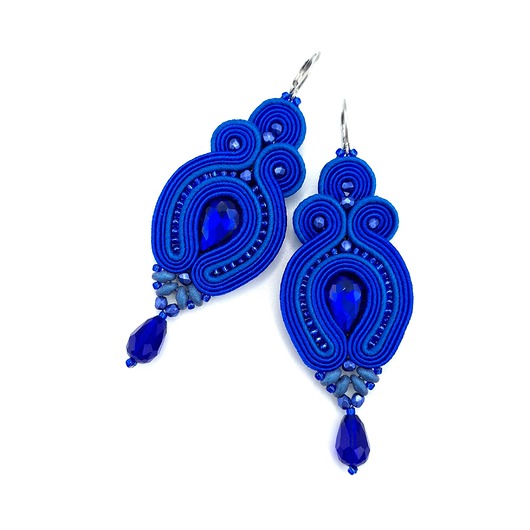 kolczyki soutache Verra kolczyki sutasz chabrowe lekkie wieczorowe z kryształkami