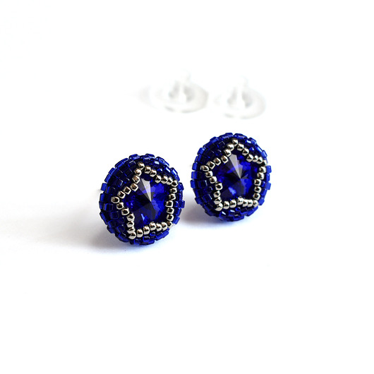kolczyki swarovski Majestic Blue II, kolczyki z kryształami Swarovskiego, beading
