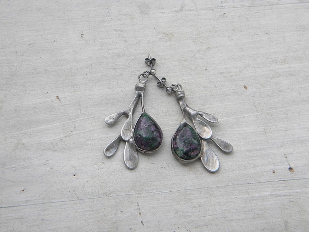 kolczyki wire wrapping Zoizyt -  gałązki  - kolczyki
