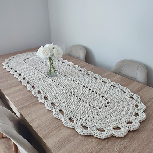 obrusy i serwetki Bieżnik szydełkowy ze sznurka bawełnianego owalny 50cmx150cm