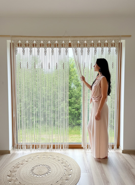 makramy Makrama firanka boho na duże okno